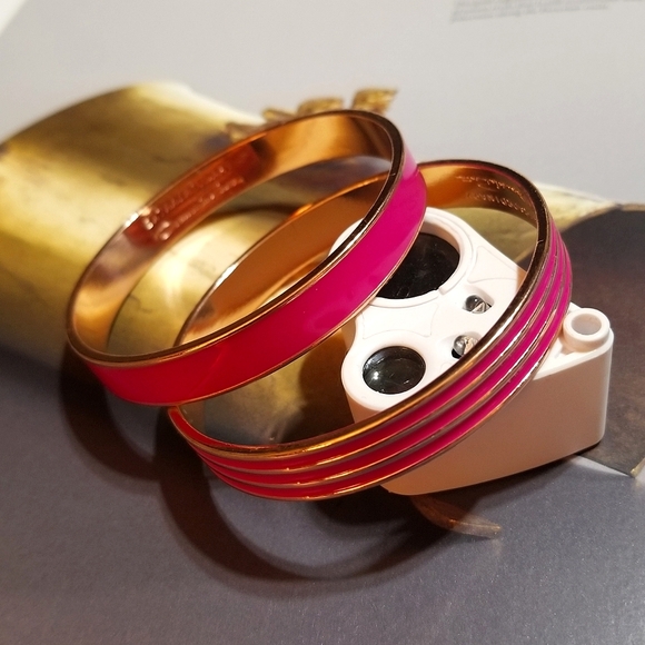 TWO Oscar de la Renta Hot Pink Rose gold plated Bangle Bracelets - Picture 3 of 6
